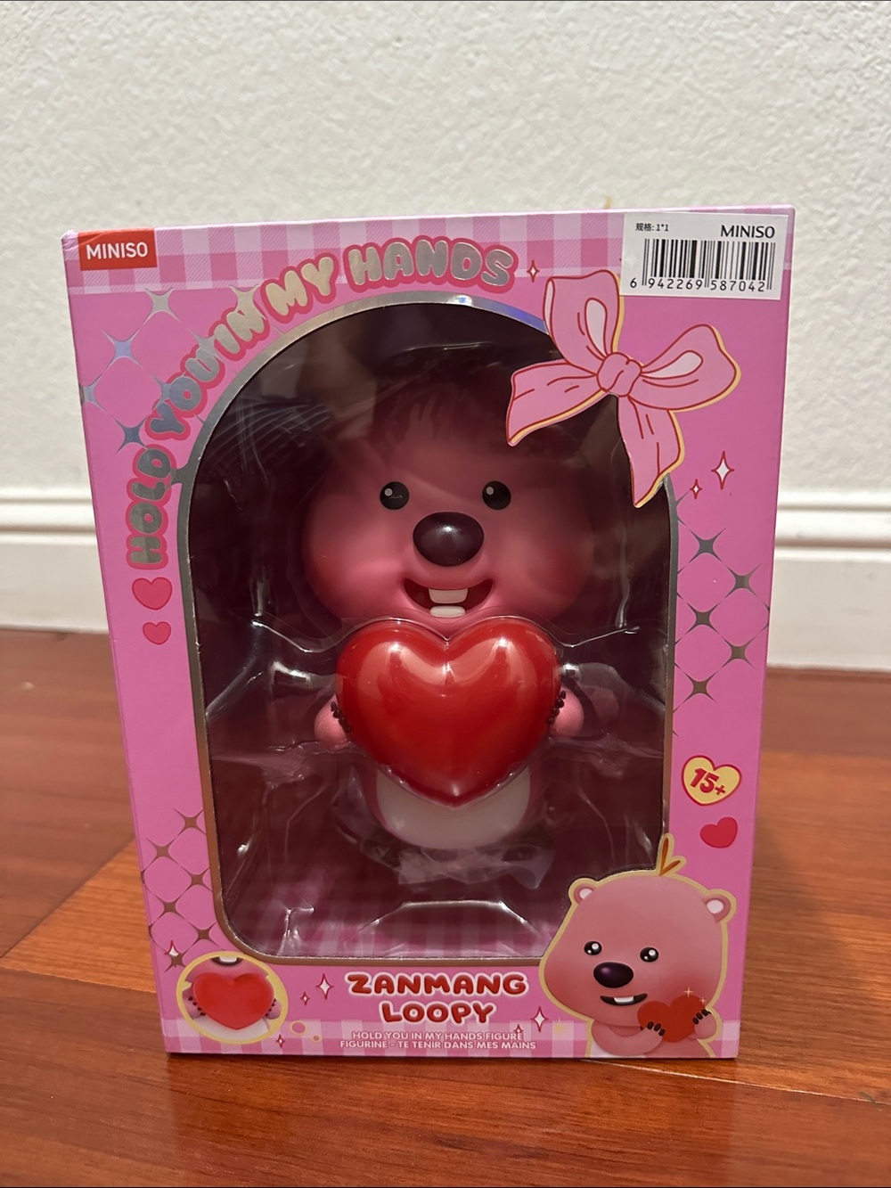 Miniso Pink Zannang Loopy Figure Holding Red Heart - Cute Collectible